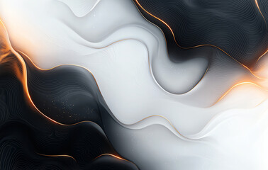 Poster - Abstract black and white waves with golden accents create modern design. flowing lines and soft gradients evoke sense of elegance and sophistication