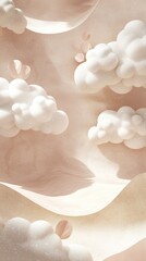 Poster - Dreamy white clouds over soft beige landscape abstract art minimalistic design serene atmosphere
