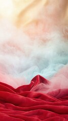 Poster - Flowing red fabric with mist studio setting abstract art ethereal environment close-up view textured beauty