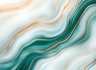 Poster - Elegant emerald green and white marble texture with gold accents, showcasing flowing lines and luxurious feel. Perfect for backgrounds and design projects