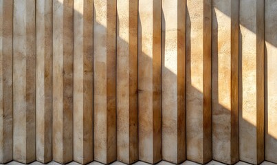 Poster - Textured beige vertical panels with light and shadow creating a geometric pattern