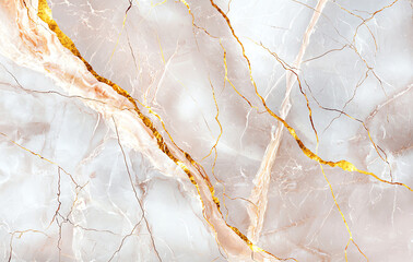 Poster - Light pink and white marble with golden veins creates elegant and luxurious surface. This stunning design is perfect for interior decor and adds touch of sophistication