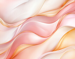 Poster - Soft pink and white waves with golden accents create serene and elegant background. This watercolor design evokes sense of calm and sophistication, perfect for various creative projects