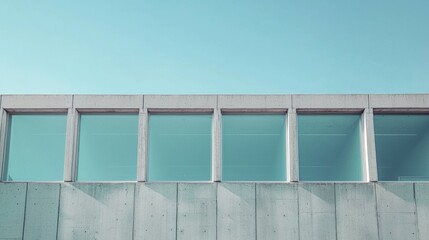 Poster - Modern Architectural Facade with Clear Windows and Blue Sky