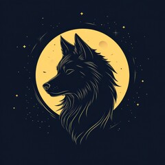 Leinwandbilder - Minimalist wolf silhouette set against a full moon background with ample space for personalized text creation. Generative AI