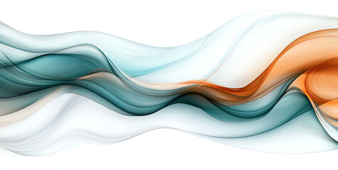 Poster - Abstract background with flowing waves in blue, orange, and white colors, creating sense of movement and tranquility. Ideal for modern design projects
