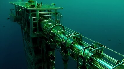 Poster - complex metallic structure, possibly part of an underwater pipeline or deep sea mining operation, st