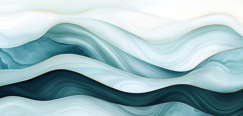 Poster - Abstract watercolor waves in shades of blue, teal, and green create serene and calming background. flowing lines and gentle curves evoke sense of tranquility and fluidity
