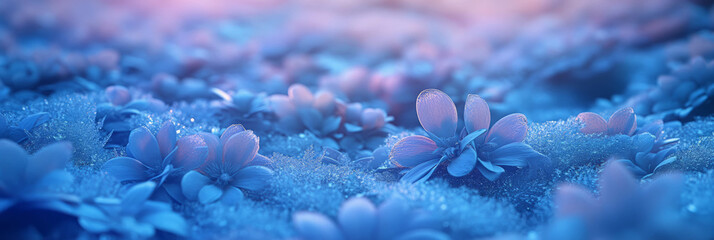 Poster - Endless field of frozen flowers with soft petals and gentle light creates a serene atmosphere