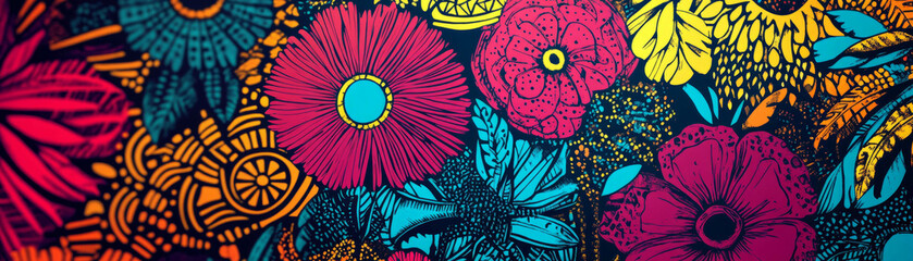 Poster - Interlocking floral designs inspired by African patterns with vibrant colors for decorative use