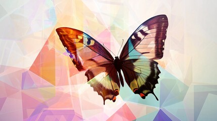 Wall Mural - a vibrant butterfly silhouette against a colorful geometric background, showcasing intricate wing pa