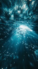 Aufkleber - Abstract underwater scene with bubbles rising through the blue water, creating a serene and captivating atmosphere.