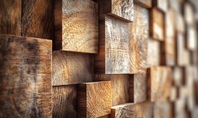 Poster - Wooden Blocks Wall Art with Textured and Natural Aesthetic for Modern Design