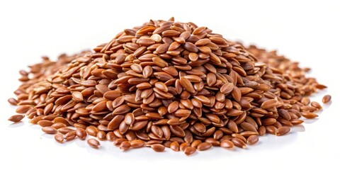 Sticker - Brown flax seeds pile, isolated on white background