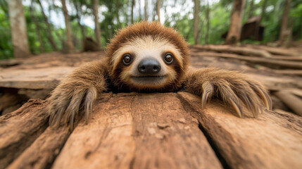 Wall Mural - Happy sloth, A playful sloth reaching out to the camera in high fidelity quality for stock photography use.