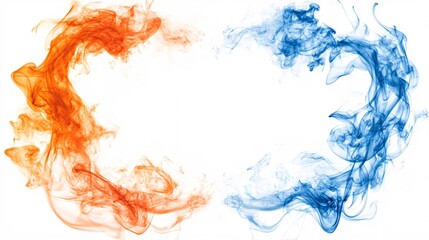 Aufkleber - Dynamic clash of orange and blue smoke creating a vibrant visual contrast.
