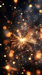 Poster - A mesmerizing display of shimmering sparks and golden bokeh lights, creating a magical atmosphere.