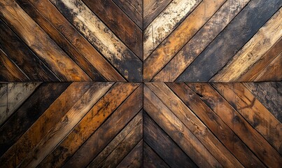 Poster - Symmetrical pattern of dark wooden planks arranged diagonally with interesting texture