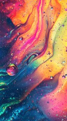 Aufkleber - A vivid abstract image featuring vibrant swirls of colors with shimmering bubbles, creating a mesmerizing fluid art effect.