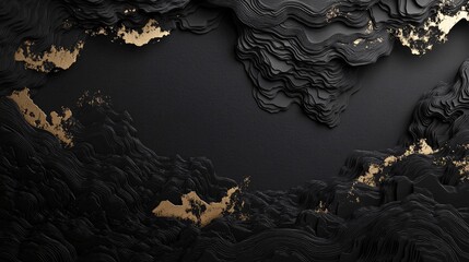 Aufkleber - abstract black and gold layered texture with flowing lines, creating a modern, elegant design aesthe