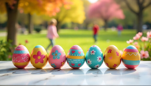 Decorated 3D Easter Eggs with Floral Designs & Pink Flowers Fresh Pastel Spring Composition, Happy Easter Greeting Card with Easter Egg and Flowers. Easter Concept, happy easter 2025, generative ai