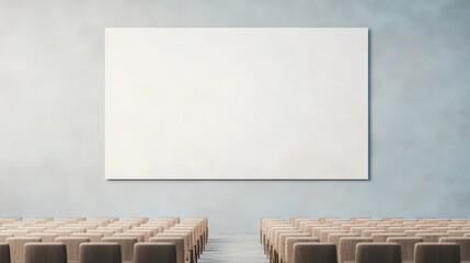 Wall Mural - Empty Conference Room with White Screen and Rows of Chairs