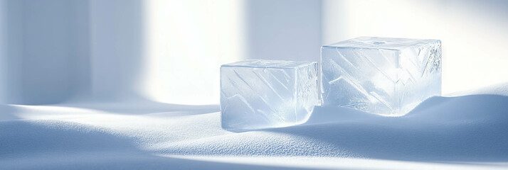 Poster - Melting geometric ice sculptures create artistic patterns on textured snowdrifts