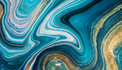 Wall Mural - blue and aqua abstract art cutting-edge artwork with marble swirls and agate ripples lovely natural 