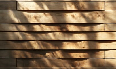 Poster - Wooden slats on a wall with light and shadow creating texture and depth for background