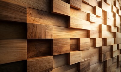 Poster - Abstract wooden texture background with geometric cubes pattern for interior design