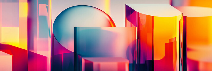 Leinwandbilder - Overlapping transparent geometric shapes create vibrant visual depth in bright background design