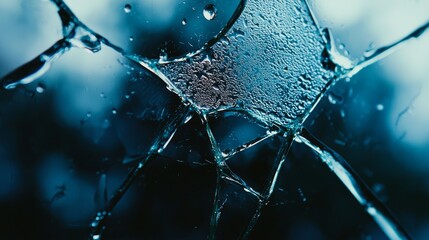 Poster - Fragile Shattered Glass Close-Up with Teardrop Patterns and Texture