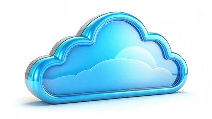 Poster - 3D Blue Cloud Icon on White Background