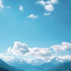 Fototapete - Majestic mountain range under a blue sky with soft clouds and open space for creative text placement. Generative AI