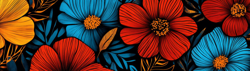 Poster - Bright abstract flower pattern inspired by African textures and geometric designs