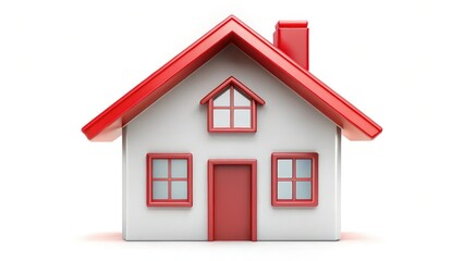 Poster - Red-roofed House Model on White Background