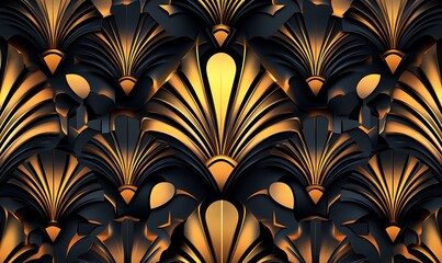 Poster - Intricate gold and black Art Deco style seamless pattern.