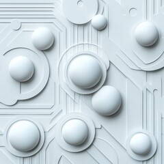 Poster - The image is a white background with many white spheres scattered throughout