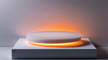 Leinwandbilder - A white cube with a round shape and a light on top