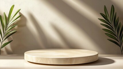 Leinwandbilder - A round pedestal with a leafy plant on each side