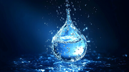 Poster - a high-detail water molecule illustration glowing against a dark blue background