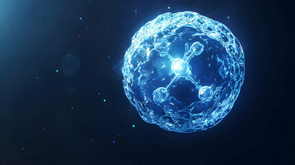 Poster - a high-detail water molecule illustration glowing against a dark blue background