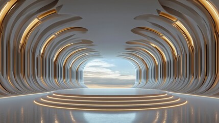 Poster - A large, empty room with a large window and a view of the sky
