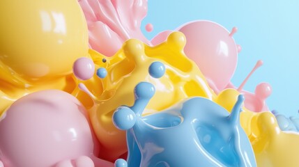 Poster - A colorful explosion of paint splatters on a blue background