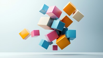 Aufkleber - A colorful cube puzzle with a blue and pink piece missing