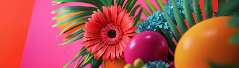 Poster - Stylized floral arrangement showcasing bold geometric shapes and vibrant African textures