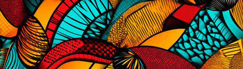 Leinwandbilder - Stylized floral arrangement with bold lines and African-inspired geometric patterns