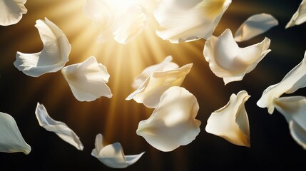 Poster - A beautiful scene of white flower petals floating in the air