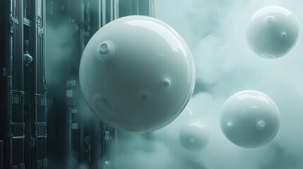 Poster - A group of white spheres floating in the air
