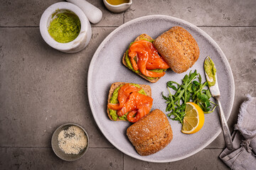 Wall Mural - Avocado salmon sandwich